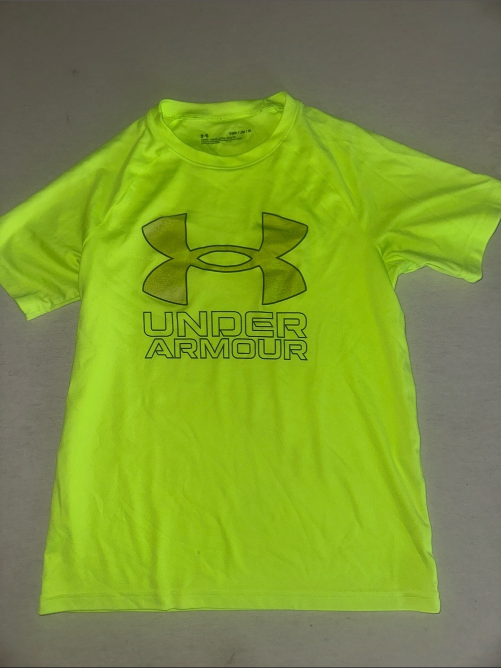 Kids Size M Under Armour High-Vis Yellow Performance Logo Tee